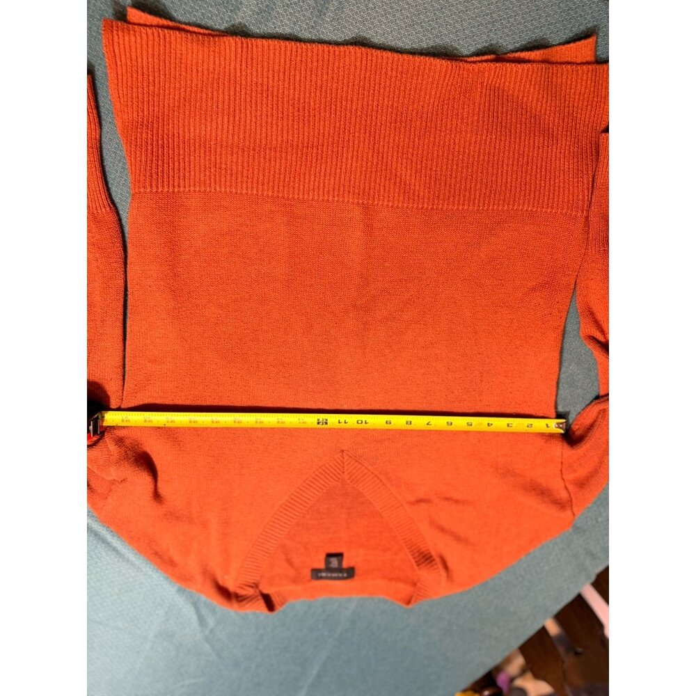 Tahari Womens Orange Knit Sweater M Cotton Blend Ribbed Hem